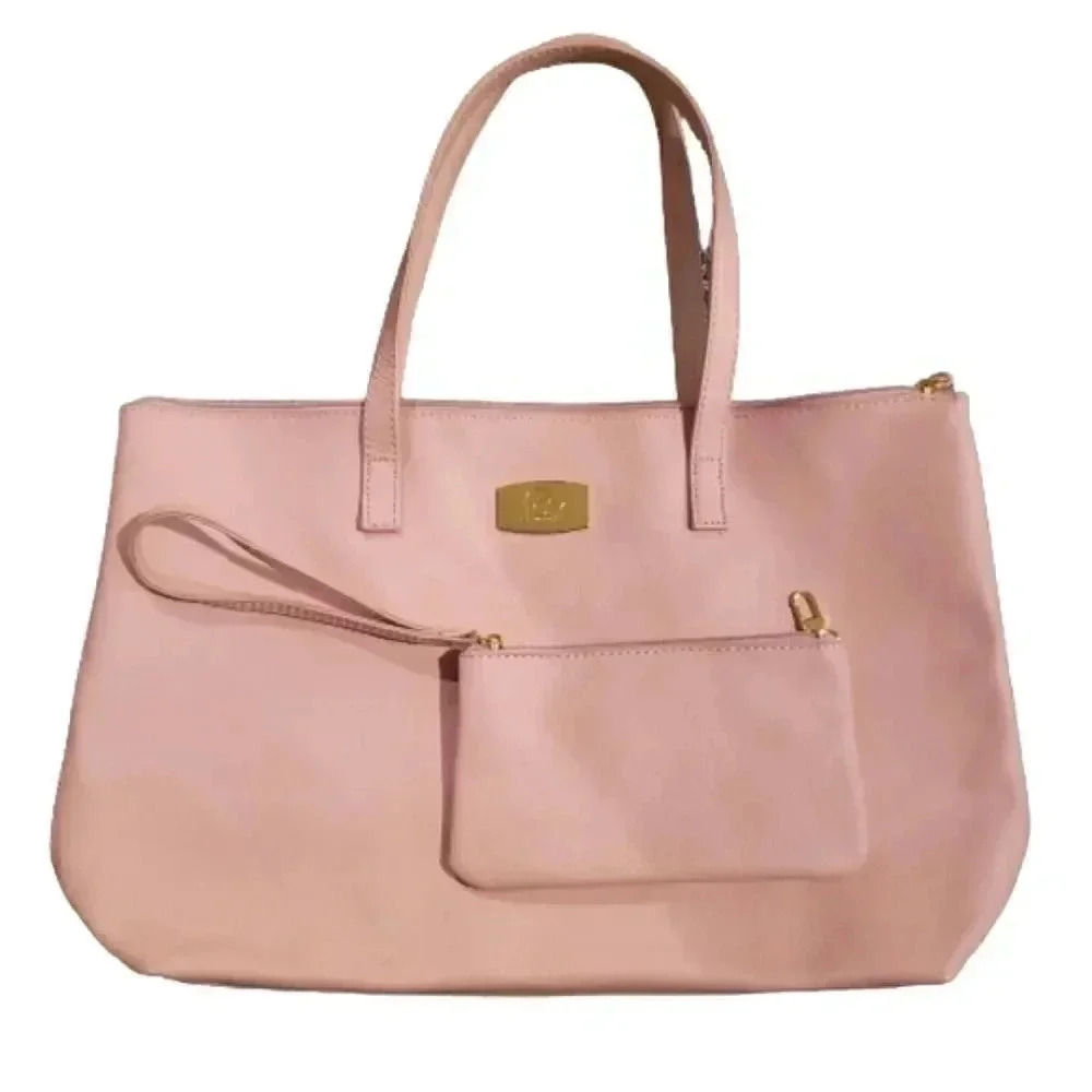 Tote Bag Pink Leather Blush Pink Set Vacation Travel Work Career